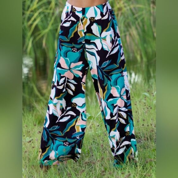 Roxy Sidebyside Abstract Topical Floral Print Pull On Wide Leg Lightweight Pants - Picture 14 of 15